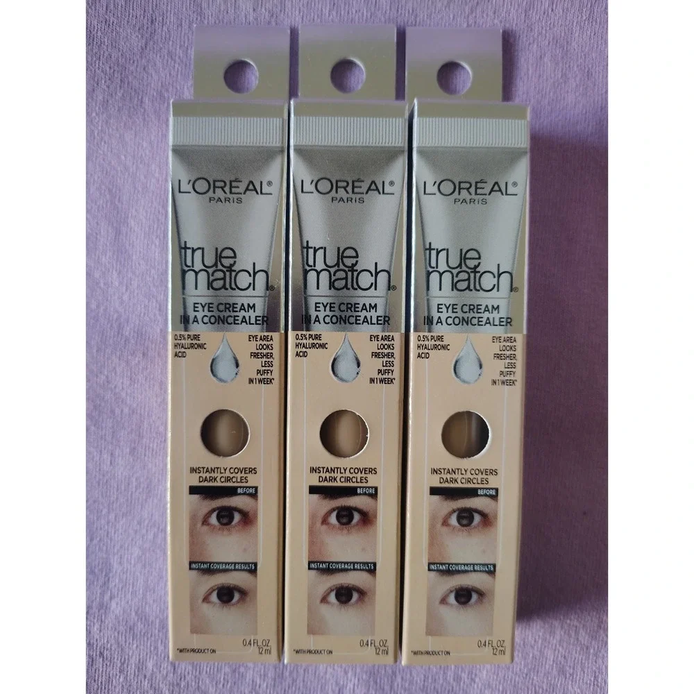 L'oreal True Match Eye Cream In A Concealer  .4 Oz, W3-4 / LIGHT CLAIR 3 Pack